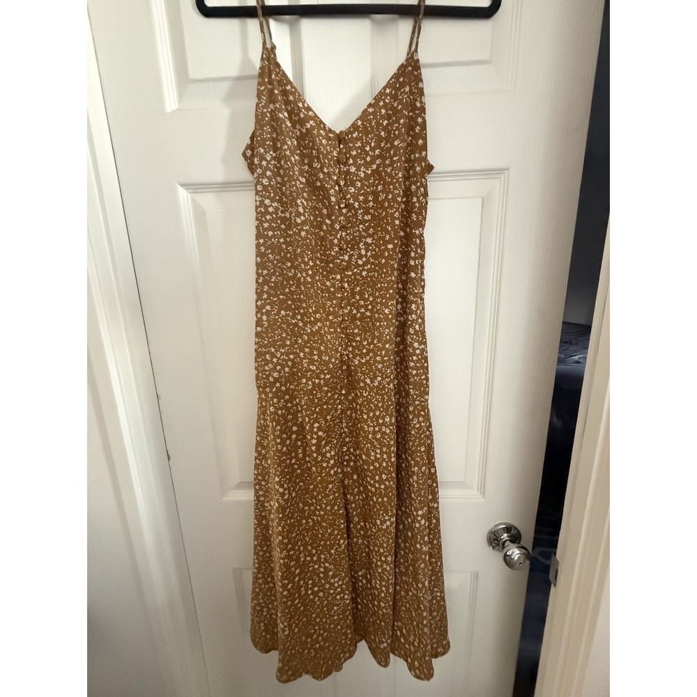 Crescent Mustard Floral Sleeveless Midi Dress Size S Prairie Cottagecore. NWT